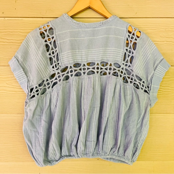 Free People Cropped Blouse Medium Indigo periwinkle blue Top freepeople - Picture 3 of 5